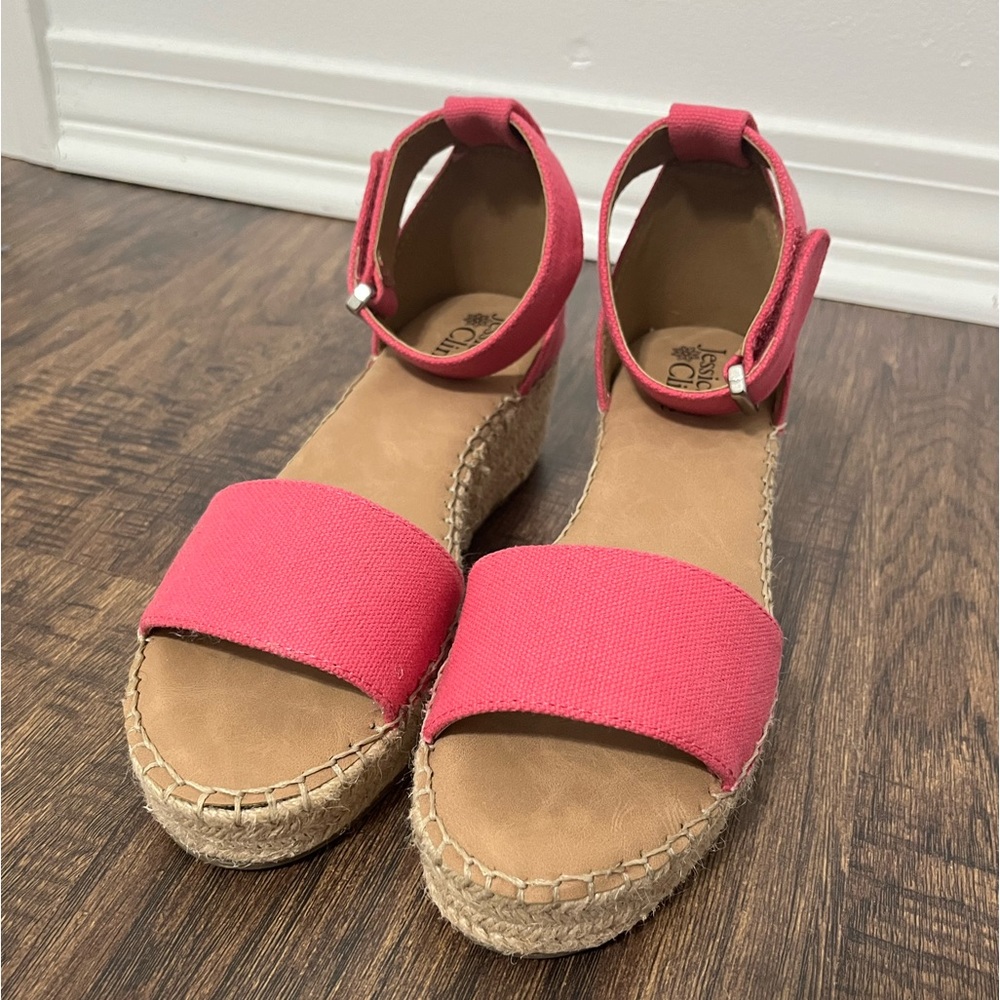 Size 8.5 Jessica Cline Ankle Strap Wedge - Pink